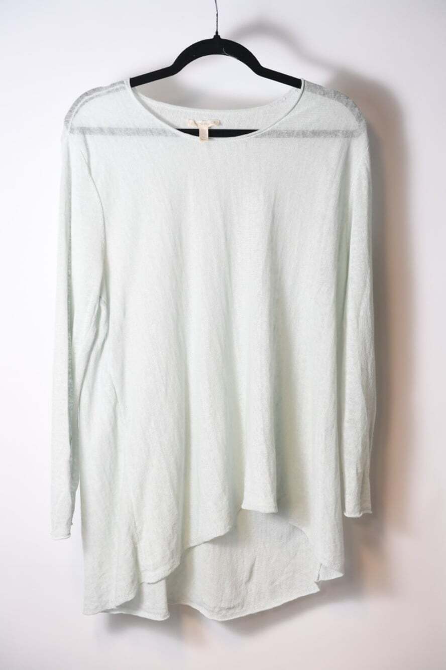 Eileen Fisher Organic Linen Knit Top Long Sleeve Light Green Size M